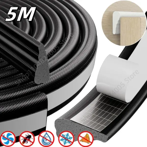 5M Strip Self-adhesive Wedge-Shape Foam Weather Stripping Door Seal High Density PU Weatherstrip Gap Filler for Doors Frame
