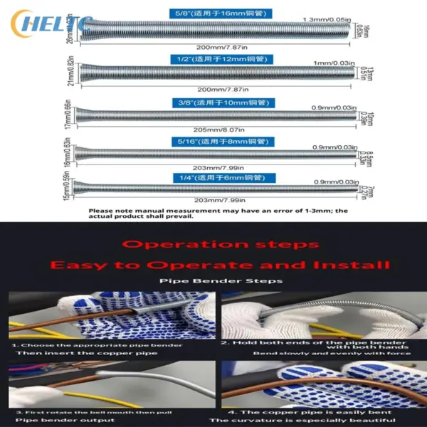 5Pcs Outside Style Spring Copper Tube Benders Manual Internal Folding Bending Line Pipe For 1/4 1/2 3/8 5/8 5/16 Inch Pipes