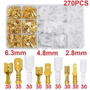 Electrical Crimp Terminals Termin Spade Connectors Assorted Kit 270PCS Box Insulated Male Female Wire Connector 2.8/4.8/6.3mm