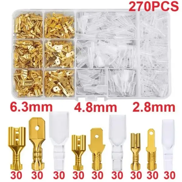Electrical Crimp Terminals Termin Spade Connectors Assorted Kit 270PCS Box Insulated Male Female Wire Connector 2.8/4.8/6.3mm