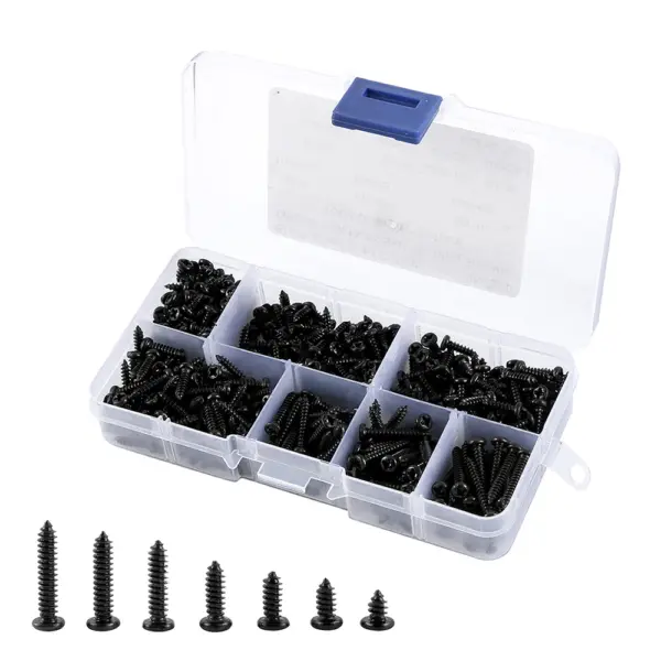 500pcs M3 Screws Black Self Tapping Screws Pan Head Cross Self Drilling Wood Screw Assortment Kit 6/8/10/12/16/18/20mm Carbon