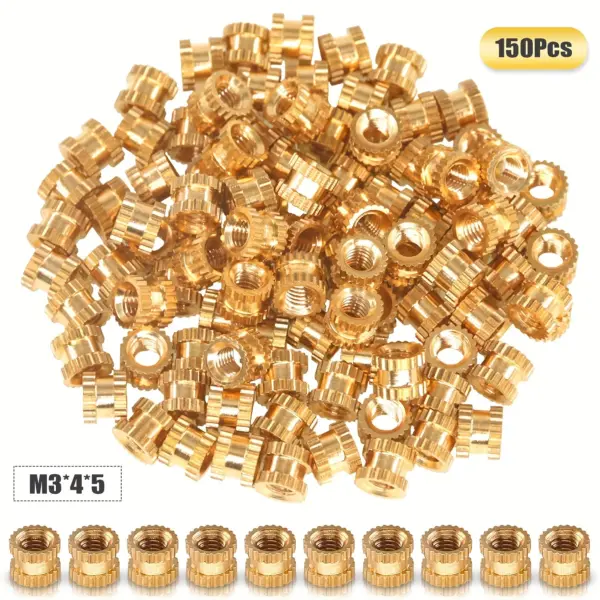 150pcs M3 Brass Insert Nuts | Polished Partial Thread for Plastic & 3D Printing | Heat-Set RH Thread