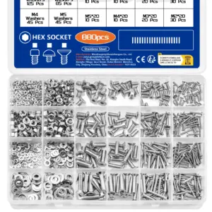 880Pcs Stainless Steel 304 Hex Socket Flat Head Screws Assortment Kit M2 M3 M4 M5 Countersunk Bolts Set with Storage Box