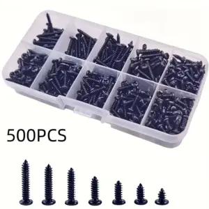 500pcs M3 Screws Black Self Tapping Screws Pan Head Cross Self Drilling Wood Screw Assortment Kit Carbon Steel Screws