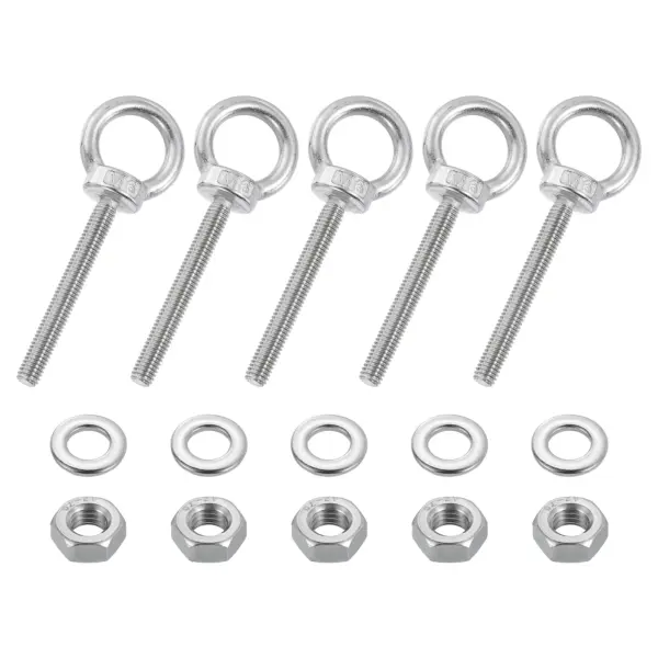 Uxcell 5-50pcs M6 M10 M16 Threaded Eye Bolts with Nuts Washers 304 Stainless Steel Marine Grade Machinery Shoulder Lifting Ring