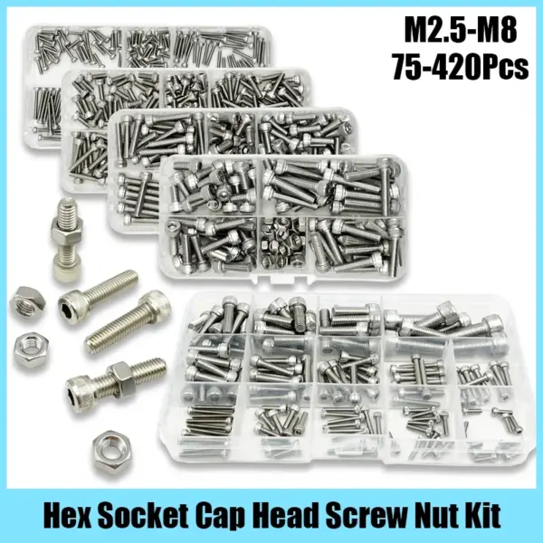 304 Stainless Steel Hexagon Hex Socket Cap Head Screw Bolt Nut Set M2 M2.5 M3 M4 M5 M6 M8 Socket Round Cap Head Screw DIN912