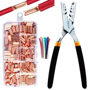 1 Set Small Copper Tube Terminal Cable Lug Bootlace Ferrule Kit With Crimping Pliers GT Copper Connecting Pipe Wire Joint