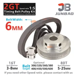 16Teeth 80T GT2 Timing Pulley Kit 1:5 Width 6MM Bore 3 To 25MM 2M Synchronous Wheel Voron 3D Printer Parts Belt LP= 300 To 600MM