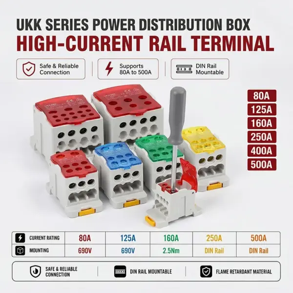 UKK 80A 125A 160A 250A 400A 500A High Current DIN Rail Terminal Block Power Distribution Box Wire Connector Electrical Splitter