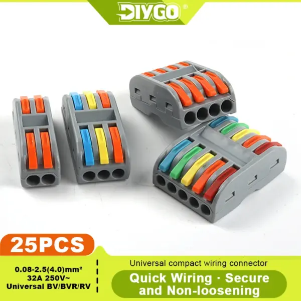 DIY GO Universal Compact Fast BUTT Wire Connector Push-in Lever Splice Terminal Block 2/3/4/5 Pin Home LED Lighting Wiring