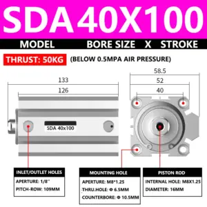 ABILKEEN SDA40X100 SDA Series Thin Air Cylinder 40MM Female Thread Bore X 100MM Stroke Double Acting Pneumatic Compact Cylinder