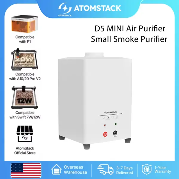 ATOMSTACK D5 MINI Laser Cutter Air cleaner Manual Soldering Compact Fume Extractor Smoke Smell Suction Device 3-HEPA Carbon Filter for Laser Accessories Done Odor Removal