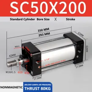 ABILKEEN SC50X200 Standard Pneumatic Cylinder 50mm Bore Size X 200 MM Stroke Double Acting Air Standard Cylinder