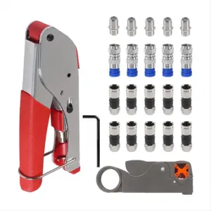 A23PBG Coax Cable Crimper Tool Kit with 20pcs F Type RG59 RG6 Compression Connectors Coaxial Cable Compression Tool Kit