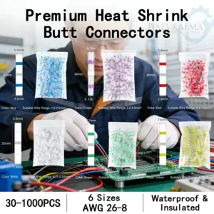 Solder Ring Seal Wire Heat Shrink Butt Connectors Waterproof Insulated Electrical Terminals ,30-1000PCS, 6 Sizes AWG 26-8