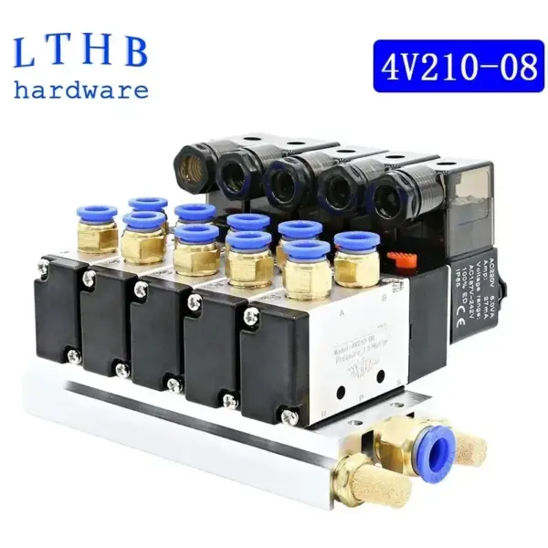 Pneumatic Solenoid Valve 4V210-08 DC 12/24V AC110/220V Multi Option Block with Muffler Fitting Multi-way Combination 2/3/4 Way