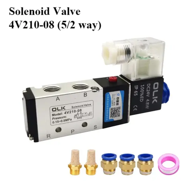 4V210-08 Pneumatic Solenoid Valve 5 Way 2 Position 5/2 way Control Air Valve DC12V 24V AC110V 220V With Hose Fitting Connector