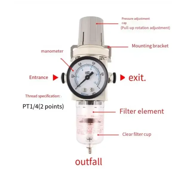 AW2000-02 1/4 Pneumatic Air Pressure Regulator Oil-Water Separator Compressor Air Filter Controller Regulating Regulator Trap