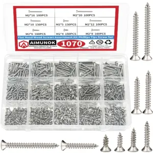 1070pcs Self Tapping Screw Assortment Kit M2 Wood Thread Nail Screw Sets Tapping Screw Assortment Kit Lock Nut Wood Thread Nail