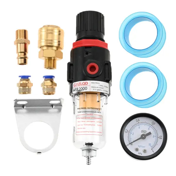 1Set 1/4" Air Filter Regulator Compressor Compressed Air Pressure Regulator Inline with Water Separator Couplings Pressure Gauge