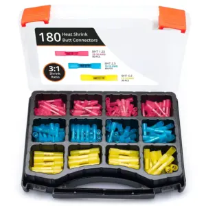 180 PCS Heat Shrink Butt Connectors Kit - Waterproof, Marine Grade for Electrical Wiring, 22-10 AWG
