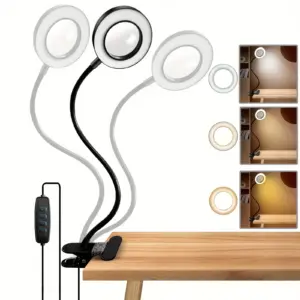 LED Table Lamp Magnifier Reading Clamp 3 Color Desk Lamp Flexible Gooseneck Book Lamp Bedroom Decorative Light
