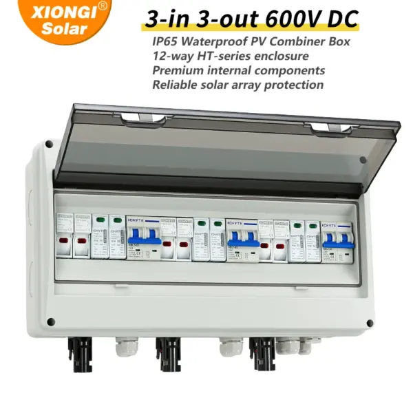 3 input 3 out  Full Copper Wire Solar PV Combiner Box With Lightning Protection DC 600V 20A Fuse MCB SPD Waterproof 3 string Box
