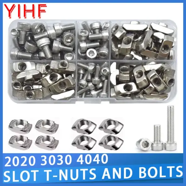 T-Slot Nuts Kit with Screws, M3 M4 M5 M6 Hammer Head for 2020 3030 4040 Aluminum Profile - Hex Socket Bolts Assortment Set
