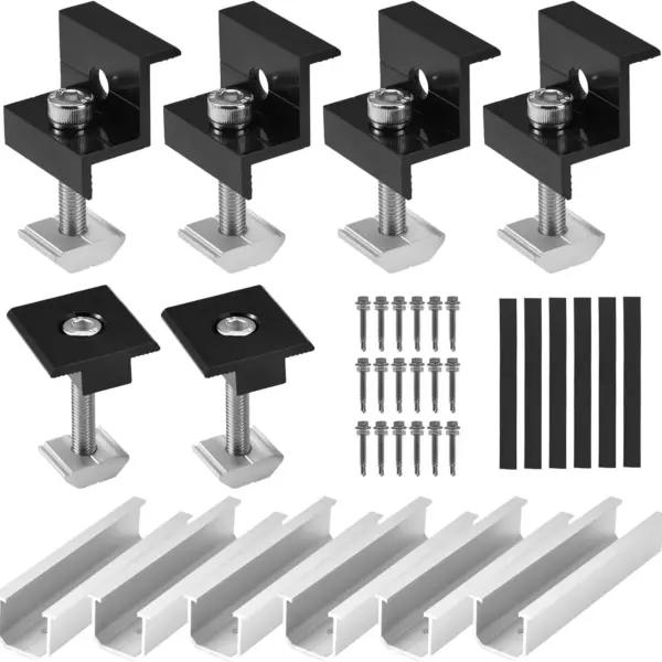 12 Pcs Solar Panel Bracket Kit Aluminium Mounting Rail 30mm/35mm End Clamps Brackets for Flat Roof PV Mounting Rail Black