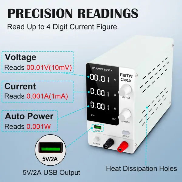 FEITA DC Power Supply Variable 30V Adjustable Switching Regulated Bench Lab Power Supplies Digital Stabilized Power Source