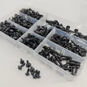 340pcs Black Self Tapping Screw Set Phillips Round Head Screws Assortment Kit for Wood Metal Repair Hardware Fasteners Kit Boxed