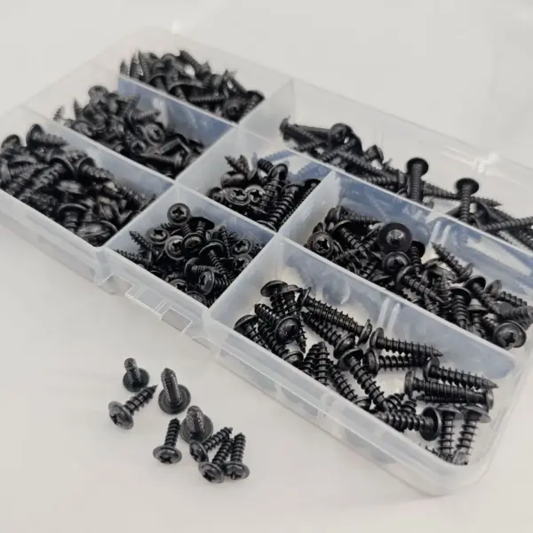 340pcs Black Self Tapping Screw Set Phillips Round Head Screws Assortment Kit for Wood Metal Repair Hardware Fasteners Kit Boxed