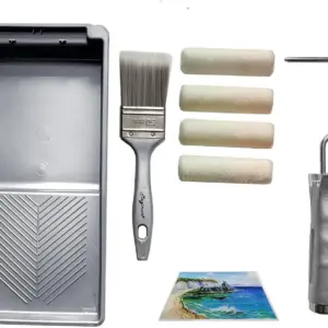 Mini Paint Roller Set with Short Nap Covers, 2 inch Brush and Tray for Touch-ups, Cabinets, Crafts - 7 Piece Kit
