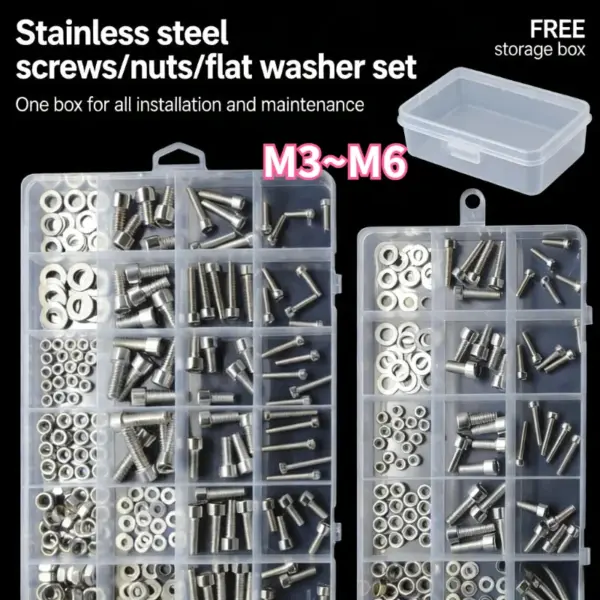 304 Stainless Steel Hex Socket Cap Head Screw Assortment Bolt Nut Washer Kit Metal Machine Screws Bolts With Box M3 M4 M5 M6