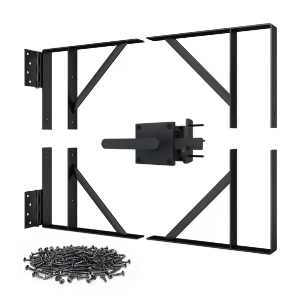 Heavy-Duty Wooden Fence Hardware Kit Corner Brace Bracket, Steel Hinges and Left Gate Latch, No-Sag Design for Fence Outdoor