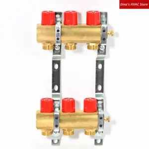 G1"*50mm*3ways Brass Distribution Manifold with Shut-off Valves with Air Vent Valve for Underfloor Heating System