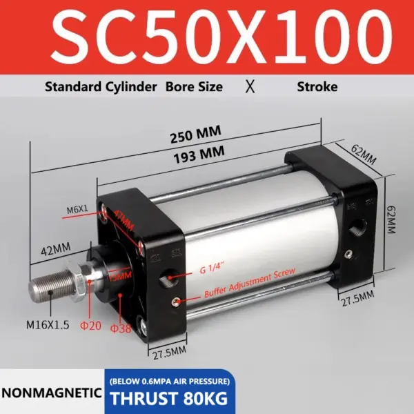 ABILKEEN SC50X100 Standard Pneumatic Cylinder 50mm Bore Size X 100 MM Stroke Double Acting Air Standard Cylinder