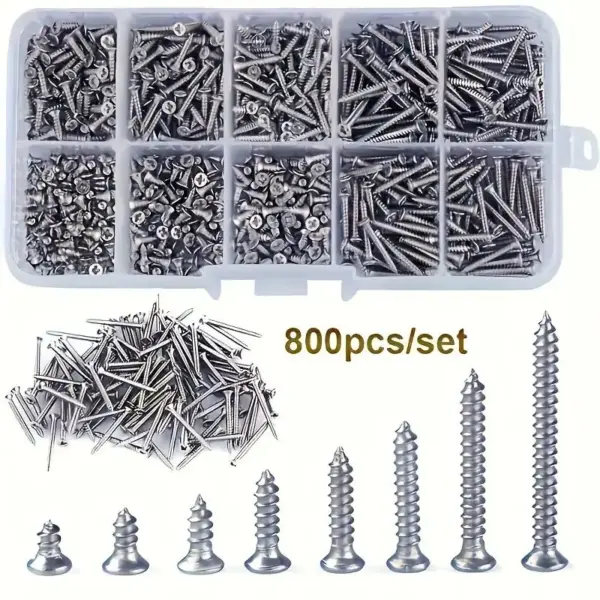 800PCS M2 Self Tapping Screws Kit Phillips Flat Head Carbon Steel Wood Sheet Metal Screws Assortment 4-20mm