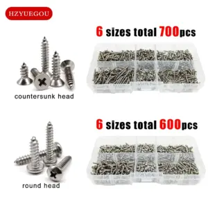600/700pcs Phillips Flat Countersunk Round Pan Head Self Tapping Wood Screw Mix M2 Assortment Set Kit 304 A2-70 Stainless Steel
