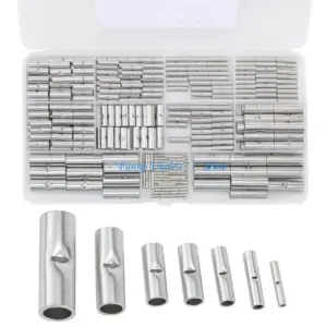 E7CD 300Pcs NonInsulated Butt Wire Cable Connector Ferrule Copper Tinned Splices Crimp Terminals Sleeve Wire Connector