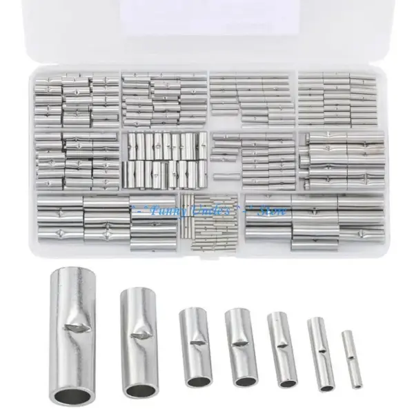 E7CD 300Pcs NonInsulated Butt Wire Cable Connector Ferrule Copper Tinned Splices Crimp Terminals Sleeve Wire Connector