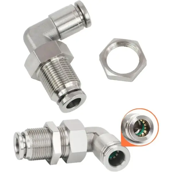 PLM 4 6 8 10 12 14 16mm 1/8" -1/2" Inch Tube 304 Stainless Steel Bulkhead Elbow 90 Degree Push To Connect Pneumatic Air Fitting