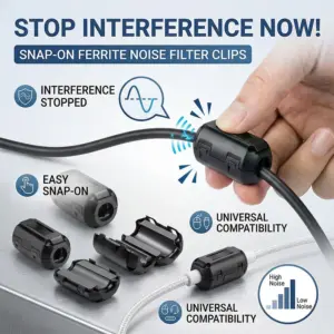 10Pcs 3.5/5/7/9/13/15mm Ring Core Ferrite Bead Clamp Choke Coil EMI RFI Noise Filter Clip Snap Cable for Black Magnetic Snap-on