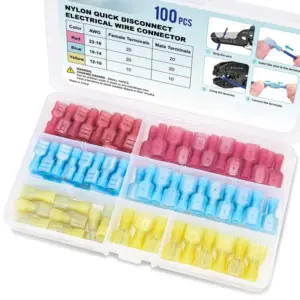 100pcs Nylon Spade Terminals Crimp Wire Cable Connectors Fully Insulated Male Female Quick Disconnect Connectors Crimp Terminal