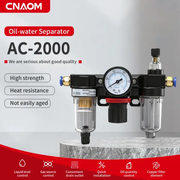 AC2000 1/4"Pressure Regulator Gauge Air Compressor Filter Oil Moisture Separator For Water Filters Dehumidifie