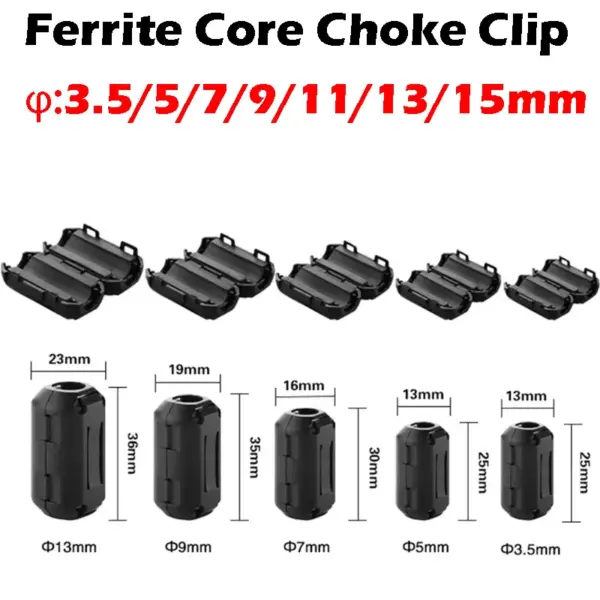 Anti-interference Snap Ferrite Filter For Cable Ferrite Core Choke Clip EMC Diameter 3.5/5/7/9/11/13/15 MM Degaussing Filter