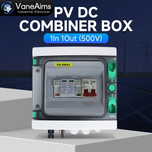 Solar Photovoltaic PV Combiner Box with Lightning Protection 1 Input 1 Output DC 500V Fuse MCB SPD Waterproof IP65 Breaker Box