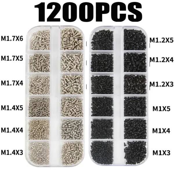1200Pcs  M1 M1.2 M1.4 M1.7 Assorted Micro Glasses ScrewsRound Head Self-tapping Electronic Small Wood Screws Kit Set