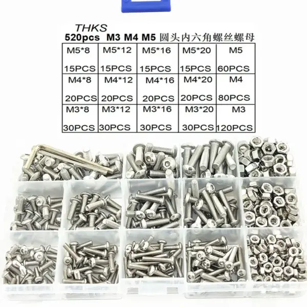 Stainless Steel Hex Socket Head Nuts and Bolts Set - M3, M4, M5,  Head Hex Socket Heads