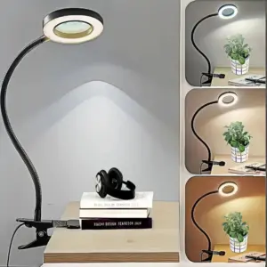 5X Magnifying Glass with Light 360°Flexible Gooseneck 3 Modes Dimmable LED Desk Magnifying Glass Adjustable Magnifier with Light